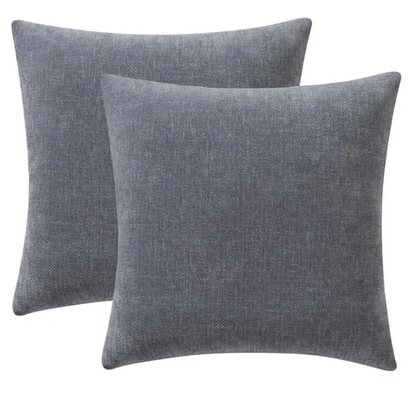 NWT 2 Throw Pillow Solid Chenille Decorative Throw Pillow Set, Grey, 18" x 18", - Picture 2 of 3